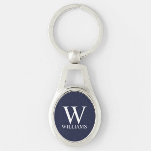 Chaveiro Monograma e Nome Personalizados Azul-marinho