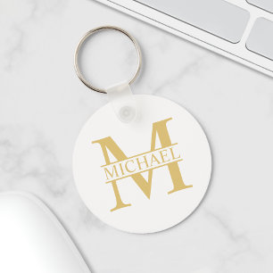 Chaveiro Monograma e Nome Personalizados Branco e Dourado