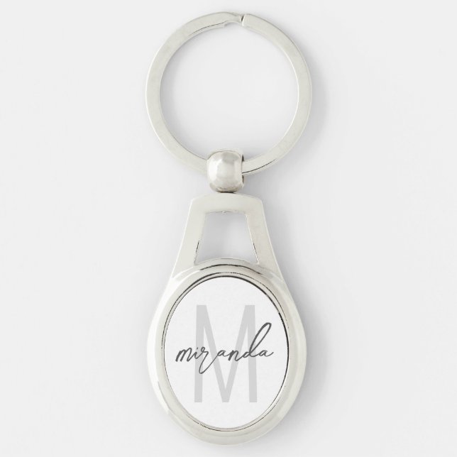 Chaveiro Monograma e Nome Personalizados de Script Moderno (Frente)