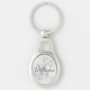 Chaveiro Monograma e Nome Personalizados do Marble Branco