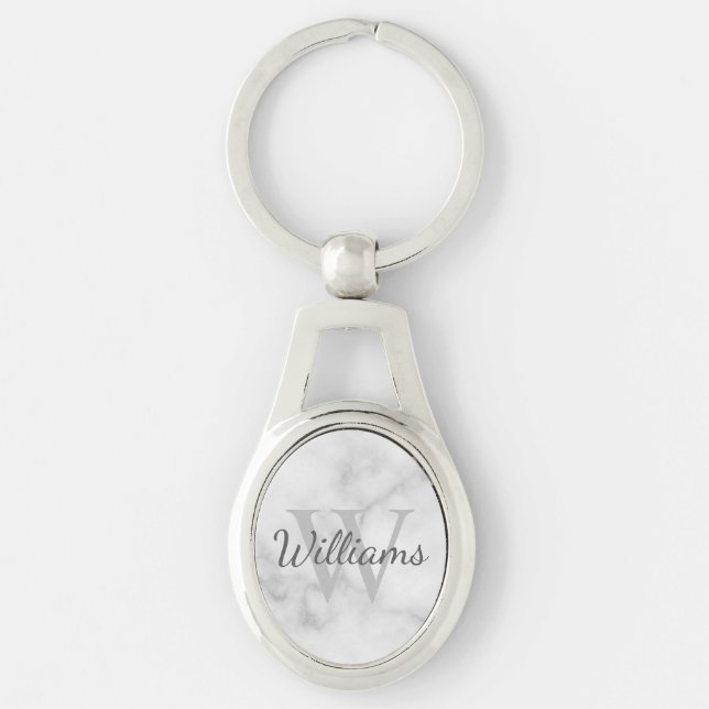 Chaveiro Monograma e Nome Personalizados do Marble Branco (Frente)