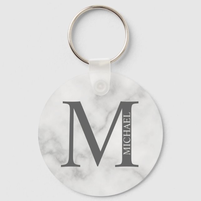 Chaveiro Monograma e Nome Personalizados do Marble Branco (Frente)