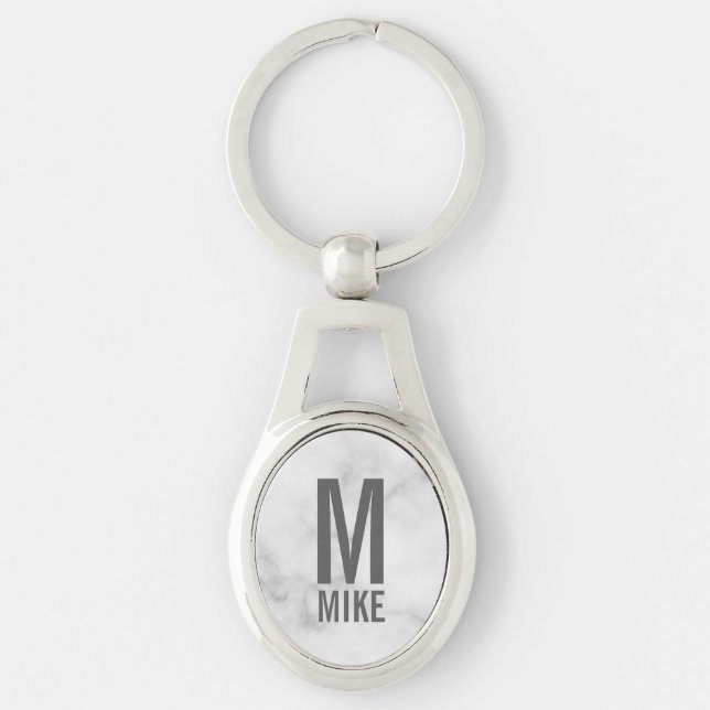 Chaveiro Monograma e Nome Personalizados do Marble Branco (Frente)