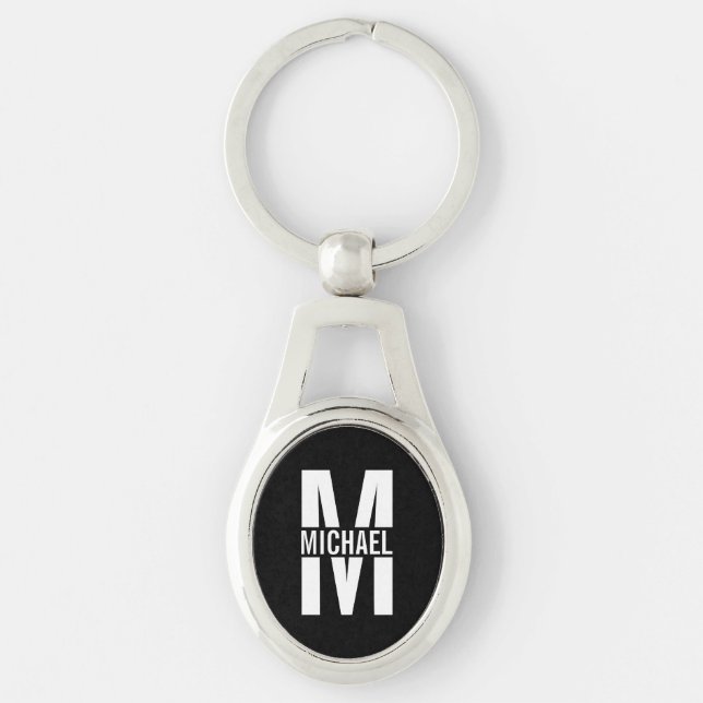 Chaveiro Monograma e Nome Personalizados Pretos (Frente)