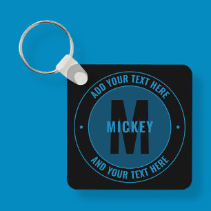 Chaveiro Monograma e Texto Negrito   Azul e Preto