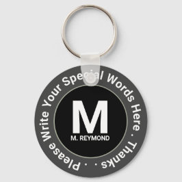 Chaveiro monograma e texto personalizado em b&w promoção ag