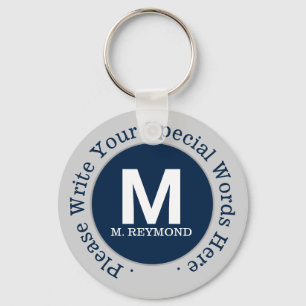 Chaveiro monograma e texto personalizado em promoção azul