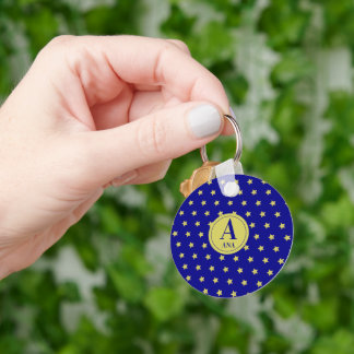 Chaveiro Monograma Elegante com Estrelas em Ouro e Azul
