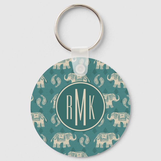 Chaveiro Monograma | Elephant Teal Caravan Patterno (Frente)