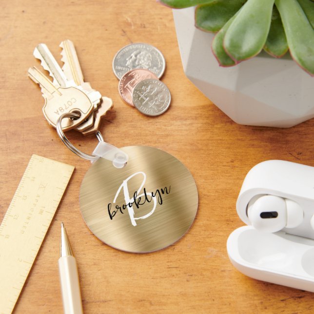 Chaveiro Monograma em Script Preto e Branco em Metal Dourad (Mesa)