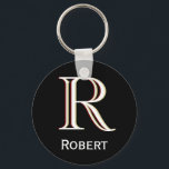 Chaveiro Monograma em três camadas personalizado com nome p<br><div class="desc">LAYERING ÚNICO DO MONOGRAMA — olhem de perto e verão três cores, o que lhe dá a sensação de profundidade. Personalizado adicionalmente com o primeiro nome. Perfeito como presentes de dia de os pais para pai, presentes para avô, marido, noivo, melhor homem, padrinhos de casamento e muito mais. Se tiver...</div>