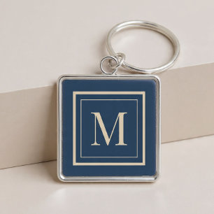 Chaveiro Monograma emoldurado personalizado azul e baunilha