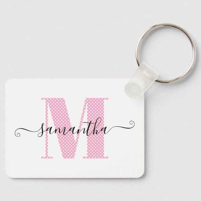 Chaveiro Monograma feminino em rosa claro e branco com boli (Frente)