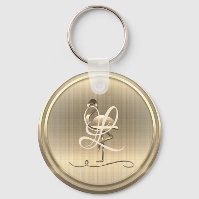 Chaveiro Monograma Flamingo Dourado (Frente)