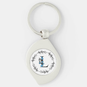 Chaveiro Monograma Floral Azul - Letra L