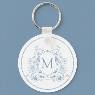 Chaveiro Monograma Floral Azul Vintage