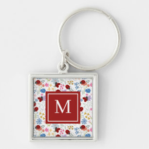 Chaveiro Monograma Floral Caprichoso de Flores Silvestres J