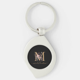 Chaveiro Monograma Floral Chic Preto e Dourado em Letra de 