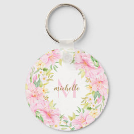 Chaveiro Monograma Floral Colorido Cor de Água Rosa Botânic