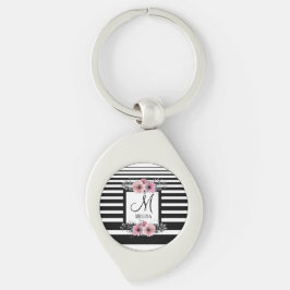 Chaveiro Monograma Floral Cor-de-rosa com faixas brancas e
