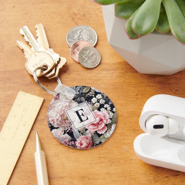 Chaveiro Monograma Floral de Cinzas Rosa Elegante (Mesa)