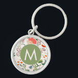 Chaveiro Monograma Floral Elegante<br><div class="desc">O Elegante design de monograma floral apresenta um padrão floral estilo na moda vintage com um monograma personalizado inicial em primavera verde medalhão.</div>