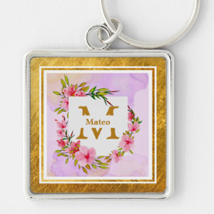 Chaveiro Monograma Floral Elegante I Nome e Inicial
