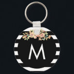 Chaveiro Monograma Floral Em Estampagem Negra<br><div class="desc">Chaveiro Floral em forma de cruz a preto</div>