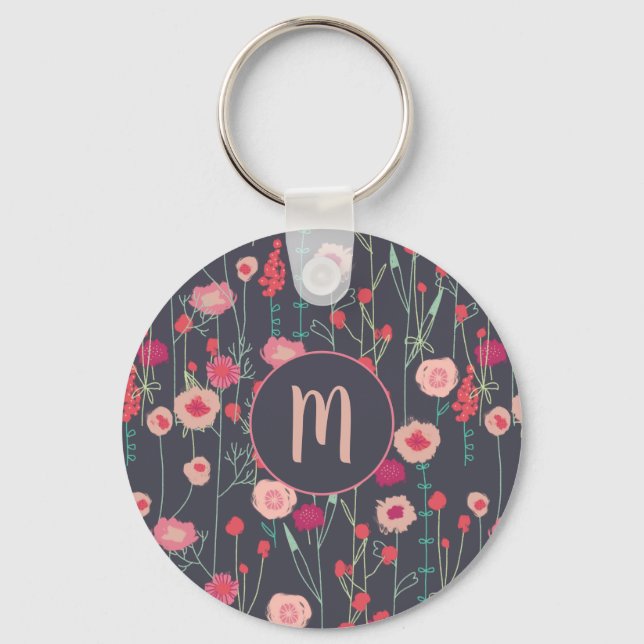 Chaveiro Monograma - Floral Escuro (Frente)