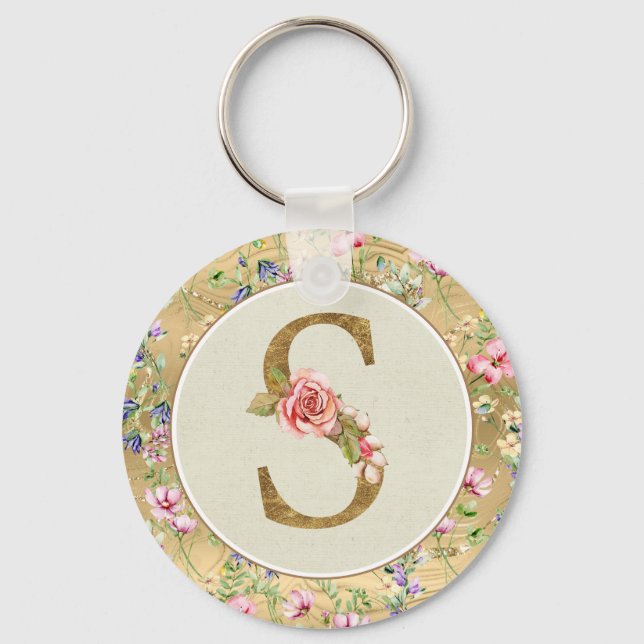 Chaveiro Monograma Floral Personalizado, De A a Z  (Frente)