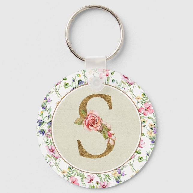 Chaveiro Monograma Floral Personalizado, De A a Z  (Frente)