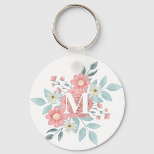 Chaveiro Monograma Floral Personalizado em Aquarela Elegant