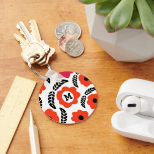 Chaveiro Monograma Floral Vermelho e Laranja Moderno