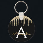 Chaveiro Monograma Glitter Glitter Glitter Negra e Dourada<br><div class="desc">Dourado e negro Faux Sparkly Glitter Elegant Chaveiro. Esses Chaveiros podem ser personalizados para incluir seu nome e nome inicial. Essas correntes de chaves femininas fazem excelente doce aniversário de 16 anos,  chá de panela,  casamento,  50 anos ou favores ou presentes de festa de solteira.</div>