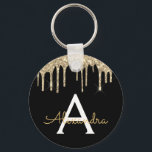 Chaveiro Monograma Glitter Glitter Glitter Negra e Dourada<br><div class="desc">Dourado e negro Faux Sparkly Glitter Elegant Chaveiro. Esses Chaveiros podem ser personalizados para incluir seu nome e nome inicial. Essas correntes de chaves femininas fazem excelente doce aniversário de 16 anos,  chá de panela,  casamento,  50 anos ou favores ou presentes de festa de solteira.</div>