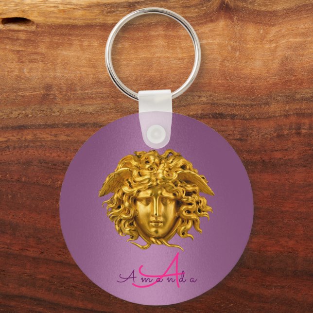Chaveiro Monograma Haute Couture Dourado Medusa Mask Purple (Frente)