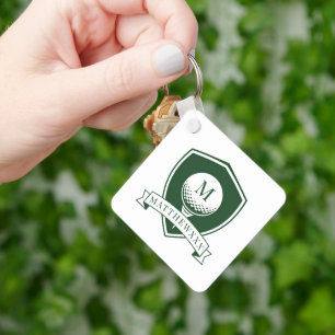 Chaveiro Monograma Inicial do Nome Moderno Verde e Branco d