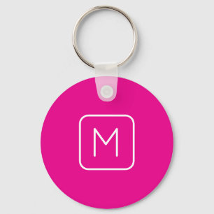 Chaveiro Monograma Inicial Simples e Moderno   Rosa e Branc