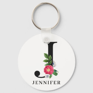 Chaveiro Monograma J de alfabeto floral personalizado