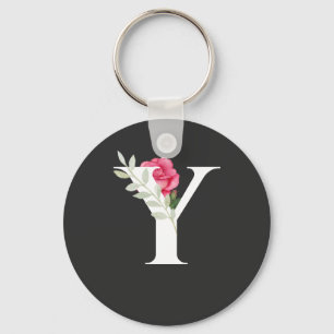 Chaveiro Monograma - Letra Inicial Y em Branco com Rosa Ros