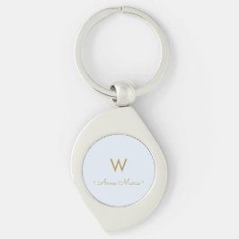 Chaveiro Monograma Minimalista Azul Claro Dourado Moderno 