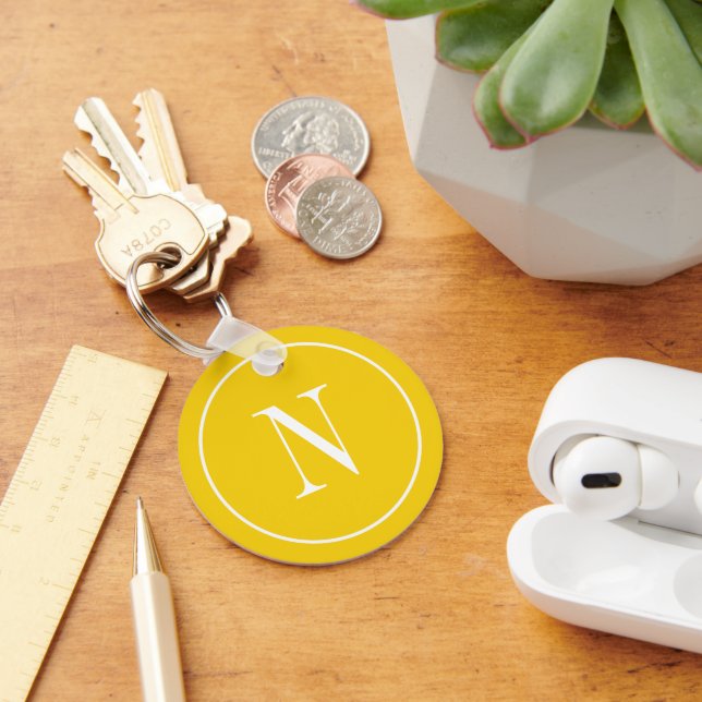 Chaveiro Monograma moderno amarelo e branco (Mesa)
