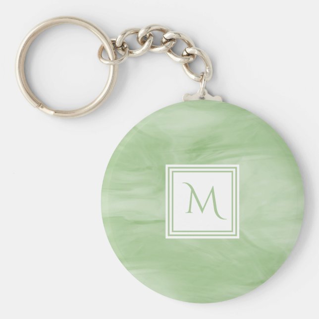 Chaveiro Monograma Moderno de Mármore Verde Simples e Verde (Frente)