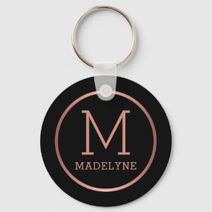 Chaveiro Monograma Moderno Elegante Dourado Rosa preto