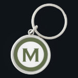 Chaveiro Monograma Moderno - Letra Inicial Olive<br><div class="desc">Chaveiro com monograma moderno com monograma inicial em verde-oliva e branco.</div>