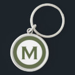 Chaveiro Monograma Moderno - Letra Inicial Olive<br><div class="desc">Chaveiro com monograma moderno com monograma inicial em verde-oliva e branco.</div>