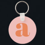 Chaveiro Monograma Moderno - Letra Inicial Pastel Cor-de-Ro<br><div class="desc">Chaveiro bonitinho com monograma moderno em rosa pastel e laranja.</div>