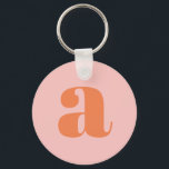 Chaveiro Monograma Moderno - Letra Inicial Pastel Cor-de-Ro<br><div class="desc">Chaveiro bonitinho com monograma moderno em rosa pastel e laranja.</div>