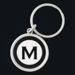 Chaveiro Monograma Moderno - Letra Inicial Preta<br><div class="desc">Chaveiro com monograma moderno,  com monograma inicial em preto e branco.</div>