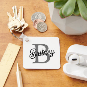 Chaveiro Monograma Moderno Nome do Elegante Script de Cinza